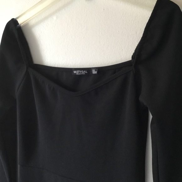 Nasty Gal Long Sleeve Faux Wrap Black Mini Dress Size 4 - Picture 4 of 8